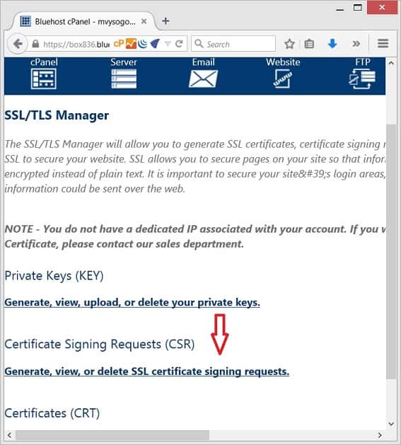 cPanel / Certificate Signing Request