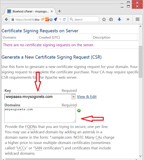 cPanel / Certificate Signing Request ready
