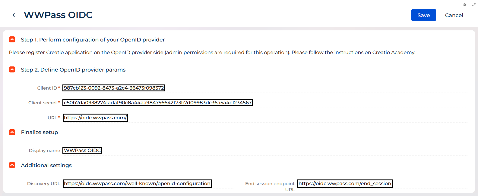 "WWPass SSO Config Inside Creatio"