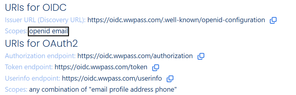 "WWPass IDP Scopes"