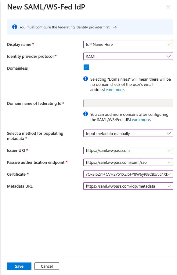 External Identity Domainless Config