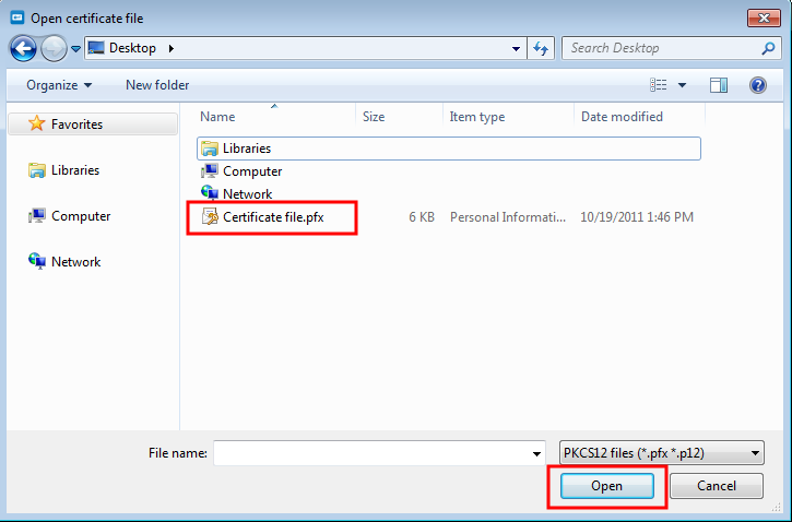 Open Certificate File dialog on Windows