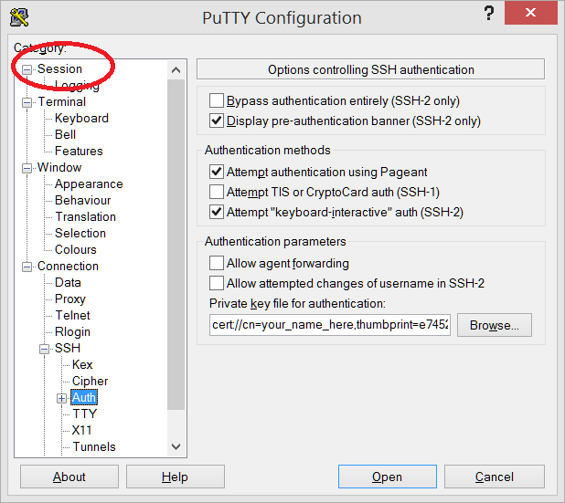 PuTTY Configuration
